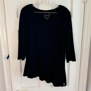 INC International Concepts Black Sz XL Asymmetric‎ Hem Tunic Stretch Top Bateau